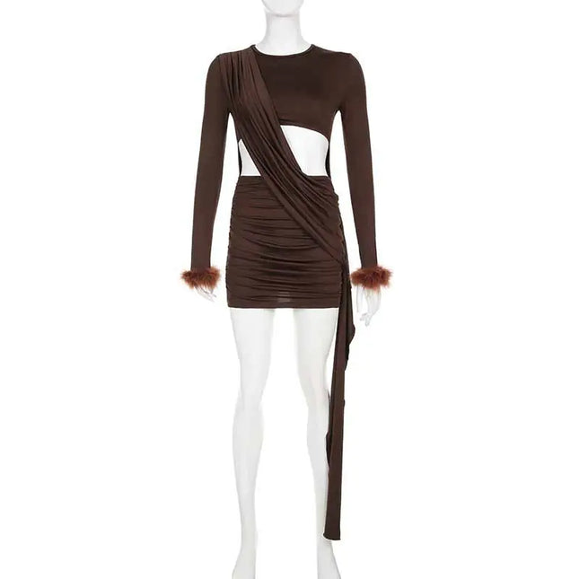 Irregular Hollow-out Ruffle Long Sleeve Skirt
