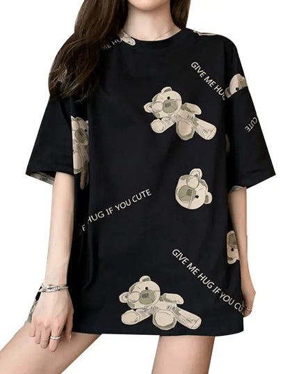 Korean Bear Cartoon Print Short-Sleeved T-Shirt