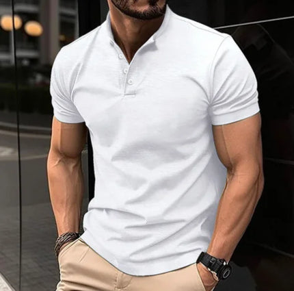 Stand Collar Polo Shirt, Short Sleeve