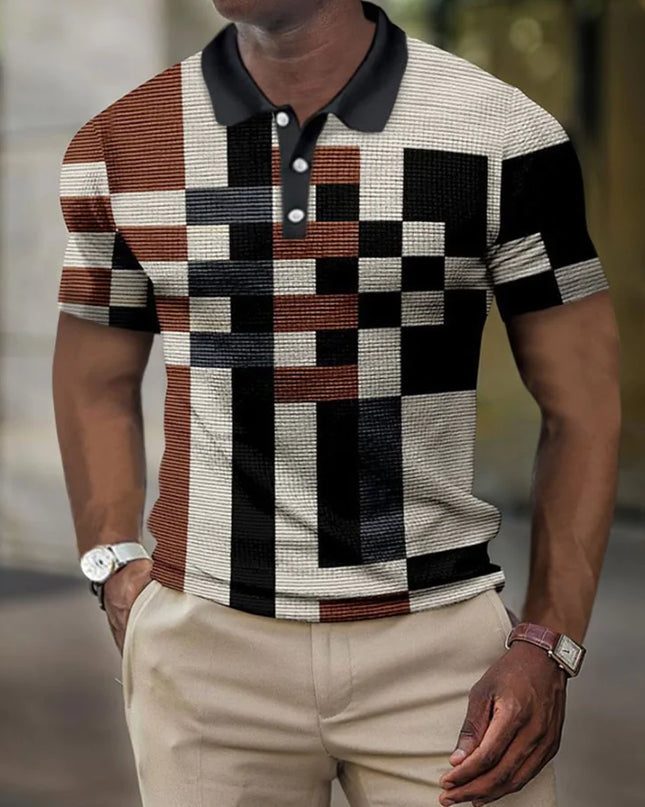 Geometric Print Men's Lapel Button Polo Shirt