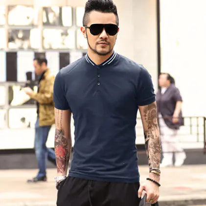 Stand Collar Polo Shirt, Short Sleeve