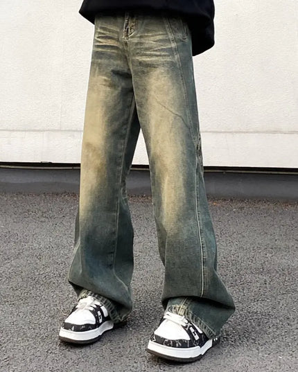 Men's Retro Washed Yellow Mud Jeans - High Street Style