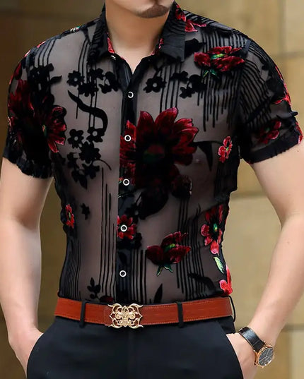 Transparent Short Sleeve Men's Dress Shirt