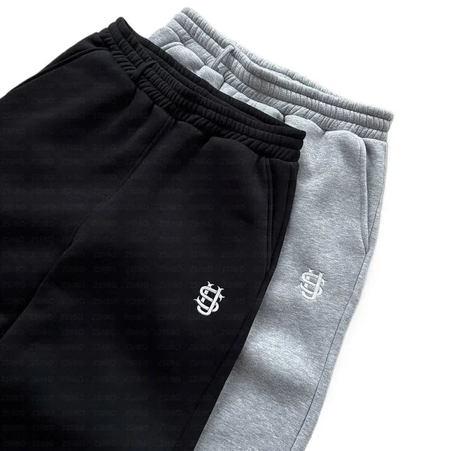 Y2K Fashion Jogger Sweatpants Loose Embroidery Labeled Open Leg Wide Leg Pants Trendy Pocket Couple Straight Pants Men's Hoodie
