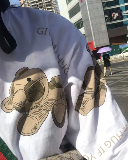 Korean Bear Cartoon Print Short-Sleeved T-Shirt