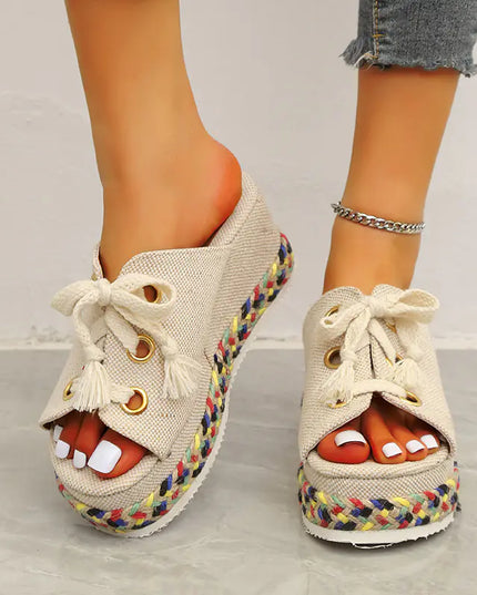 Fish Mouth Linen Platform Sandals for Beach Wear