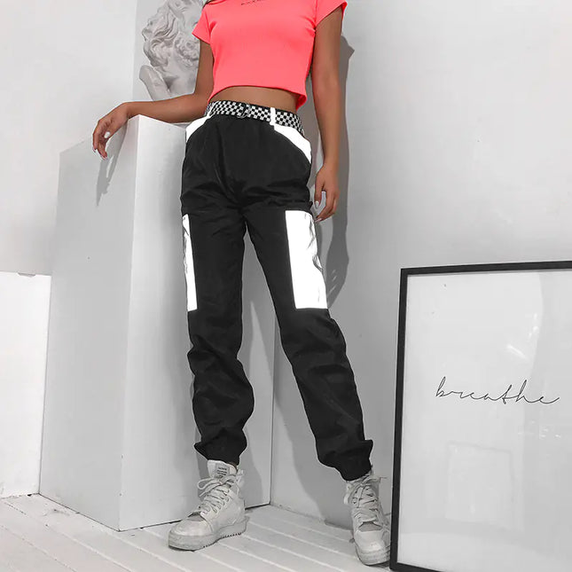 Color-Block Reflective Street Style Long Pants for Women