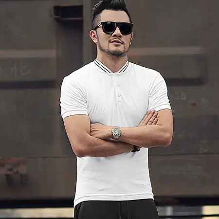 Stand Collar Polo Shirt, Short Sleeve