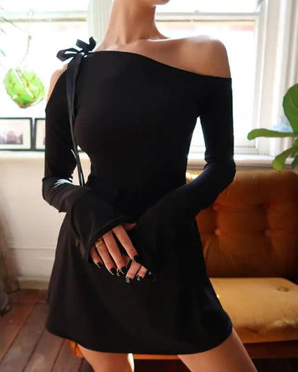 High Waist Long Sleeve Stitching Dress