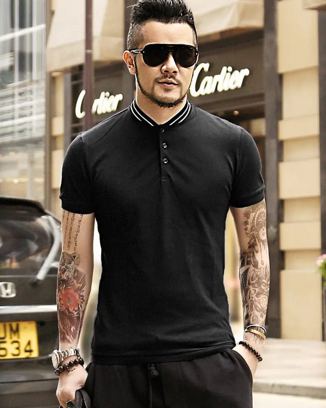 Stand Collar Polo Shirt, Short Sleeve