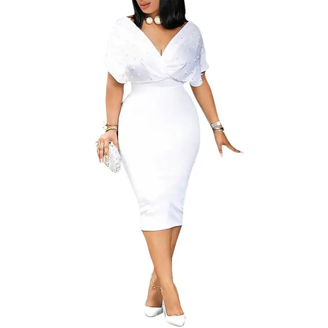 Plus Size Red White Summer Dress with Beading