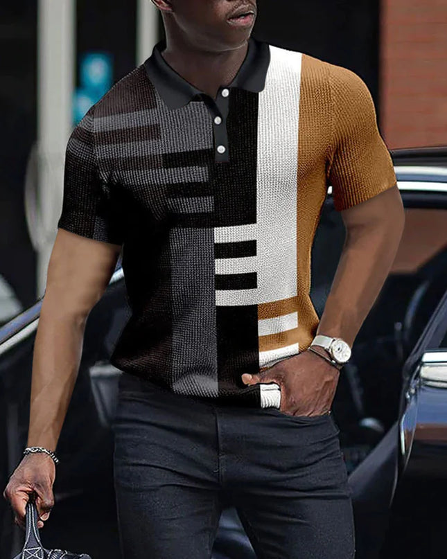 Geometric Print Men's Lapel Button Polo Shirt