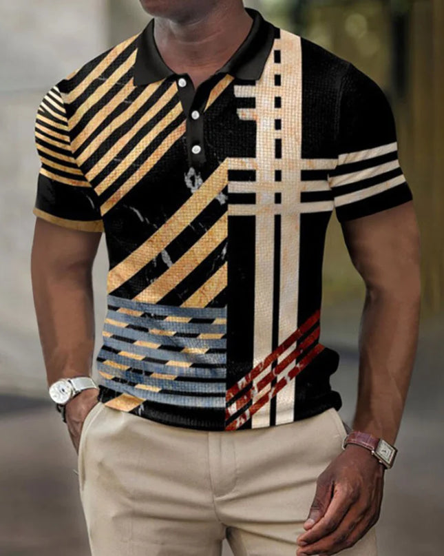 Geometric Print Men's Lapel Button Polo Shirt
