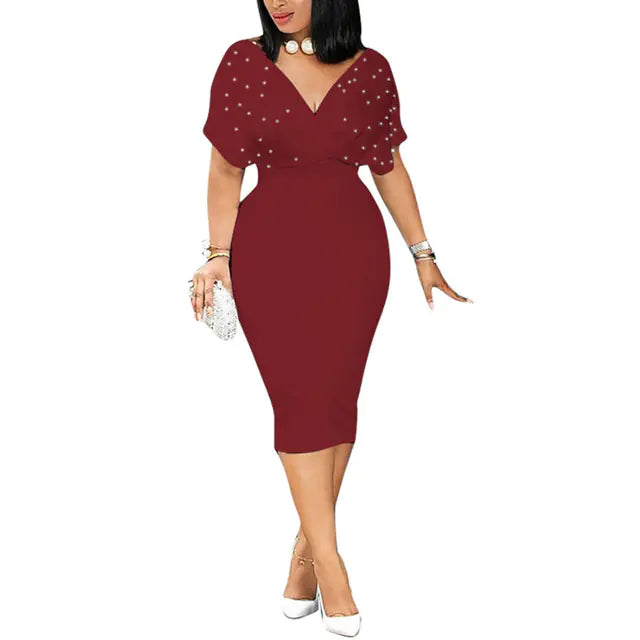 Plus Size Red White Summer Dress with Beading