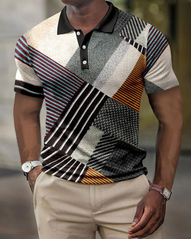 Geometric Print Men's Lapel Button Polo Shirt
