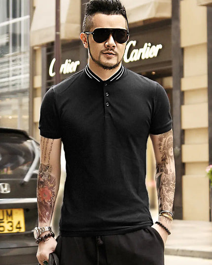Stand Collar Polo Shirt, Short Sleeve