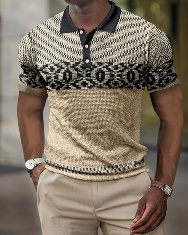 Geometric Print Men's Lapel Button Polo Shirt